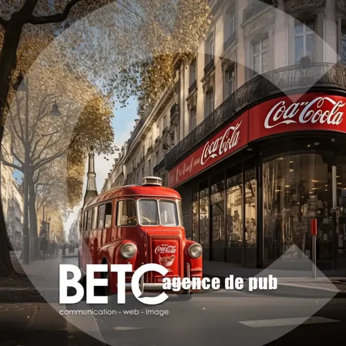 Bus rétro Coca-Cola symbolisant le blend tradition-innovation - Formation IA entreprises - BETC agence Grand Est depuis 1983