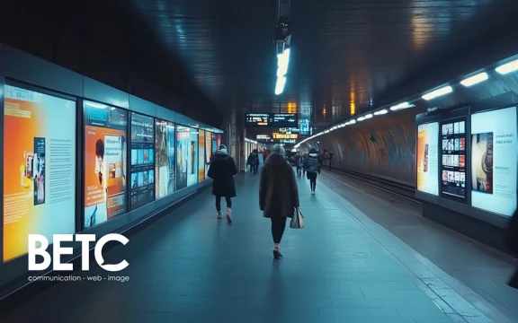 Affichage publicitaire dans une station de métro, représentant une campagne créative menée par BETC Strasbourg.