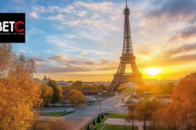 Vue de la Tour Eiffel au lever du soleil, illustrant la créativité et l'impact de BETC Strasbourg dans la communication visuelle.