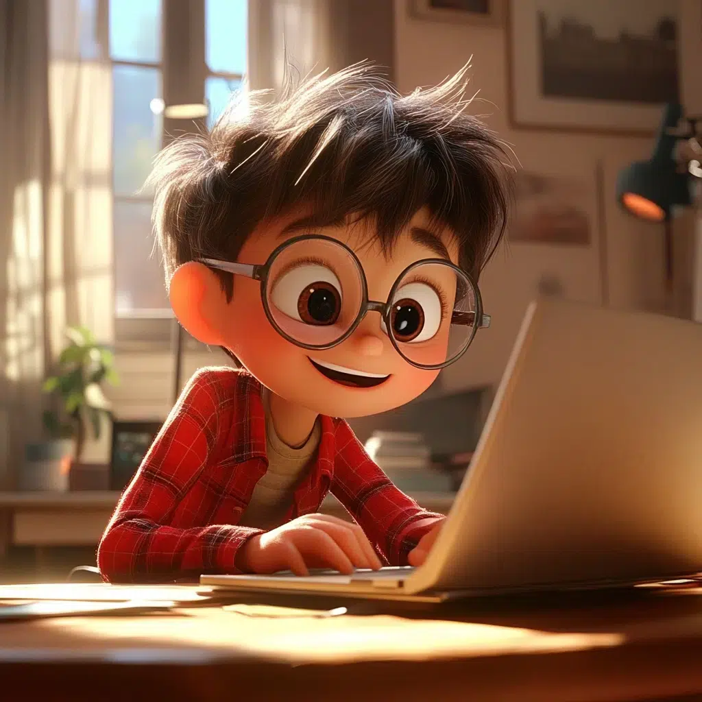 Agence de communication BETC : personnage animé qui travaille sur son ordinateur